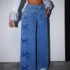 Women’s High-Waist Wide-Leg Denim Jeans with Bow Detail